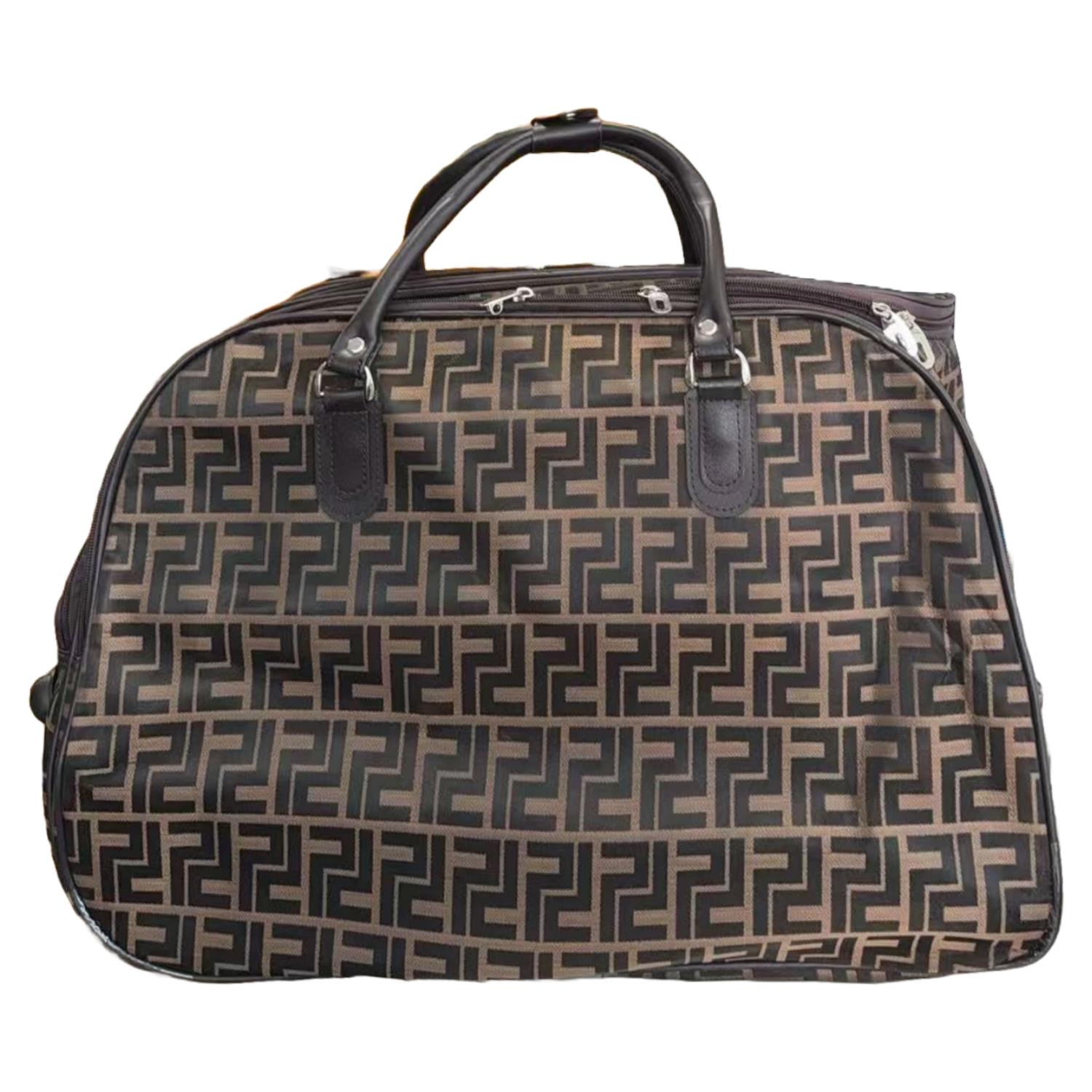 Ladies Wheeled Duffel Bag Geo Print Travel Holdall with Haul Handles - Picture 8 of 13