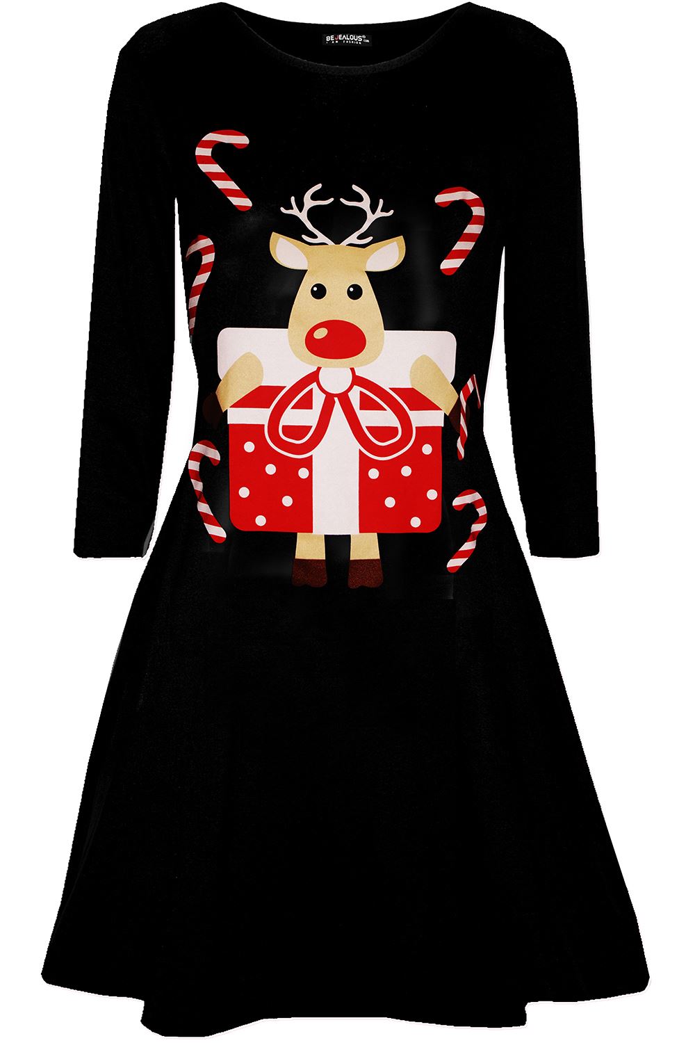 Womens Ladies Snowflakes Reindeer Santa Costume Christmas Xmas Swing Mini Dress - Picture 42 of 51