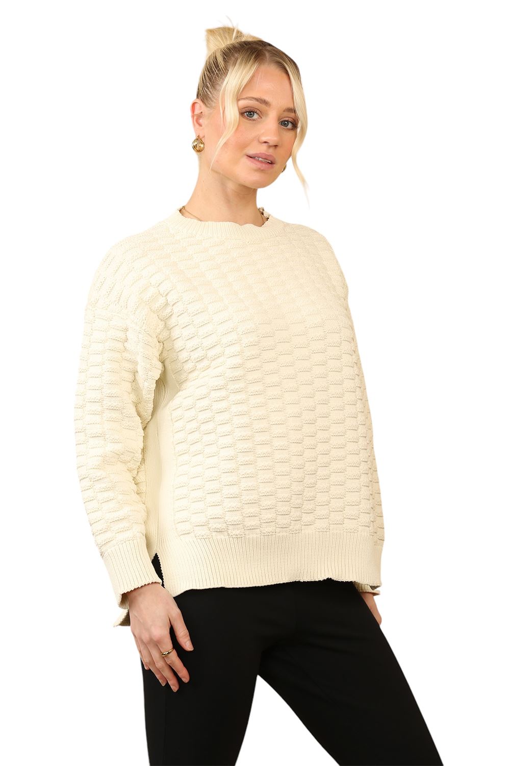 Women Knit Sweater Round Neck Long Sleeve Ladies Winter Loose Fit Sweater Jumper - Picture 9 of 13