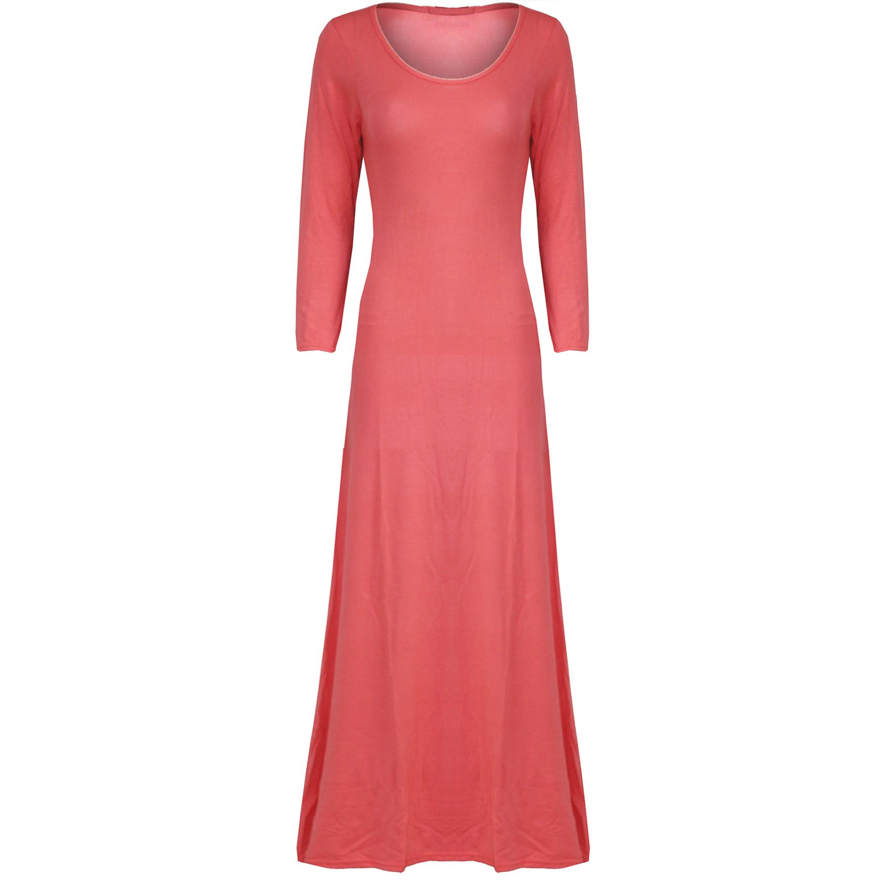 Ladies Womens Plain 3/4 Sleeves Celebrity Stretchy Swing Flared Maxi Long Dress eBay