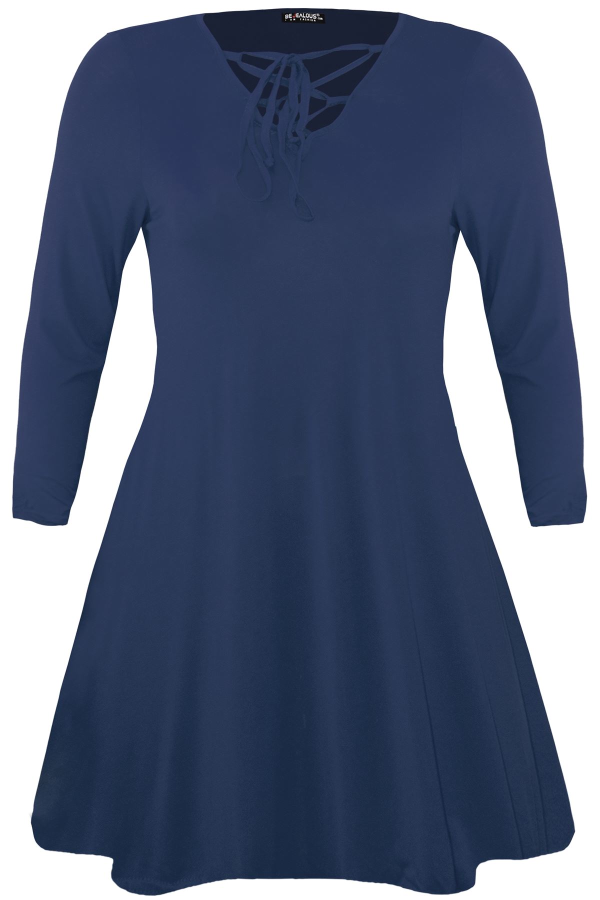 Mini Bodycon Ladies Lace Up Eyelet Flared Womens Plus Size V Neck Swing Dress - Picture 26 of 30