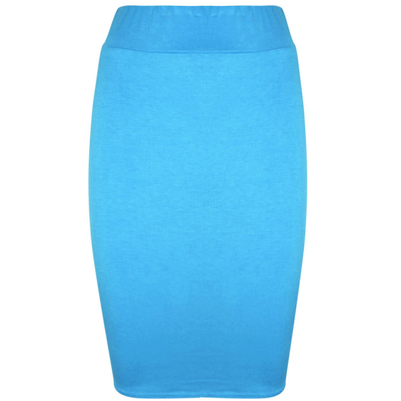 Ladies Women Jersey Stretchy Pencil Plain Elastic Office Bodycon Skirt Plus Size - Picture 13 of 64