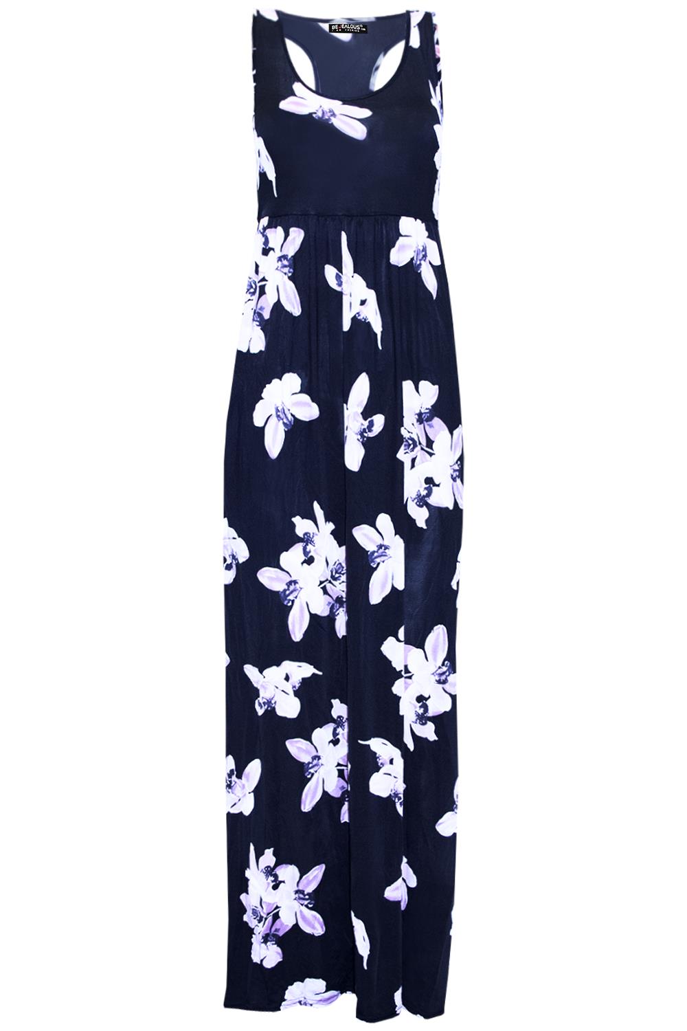Ladies Womens Floral Printed Vest Strappy Pockets Racer Muscle Back Maxi Dresses - Picture 14 of 30
