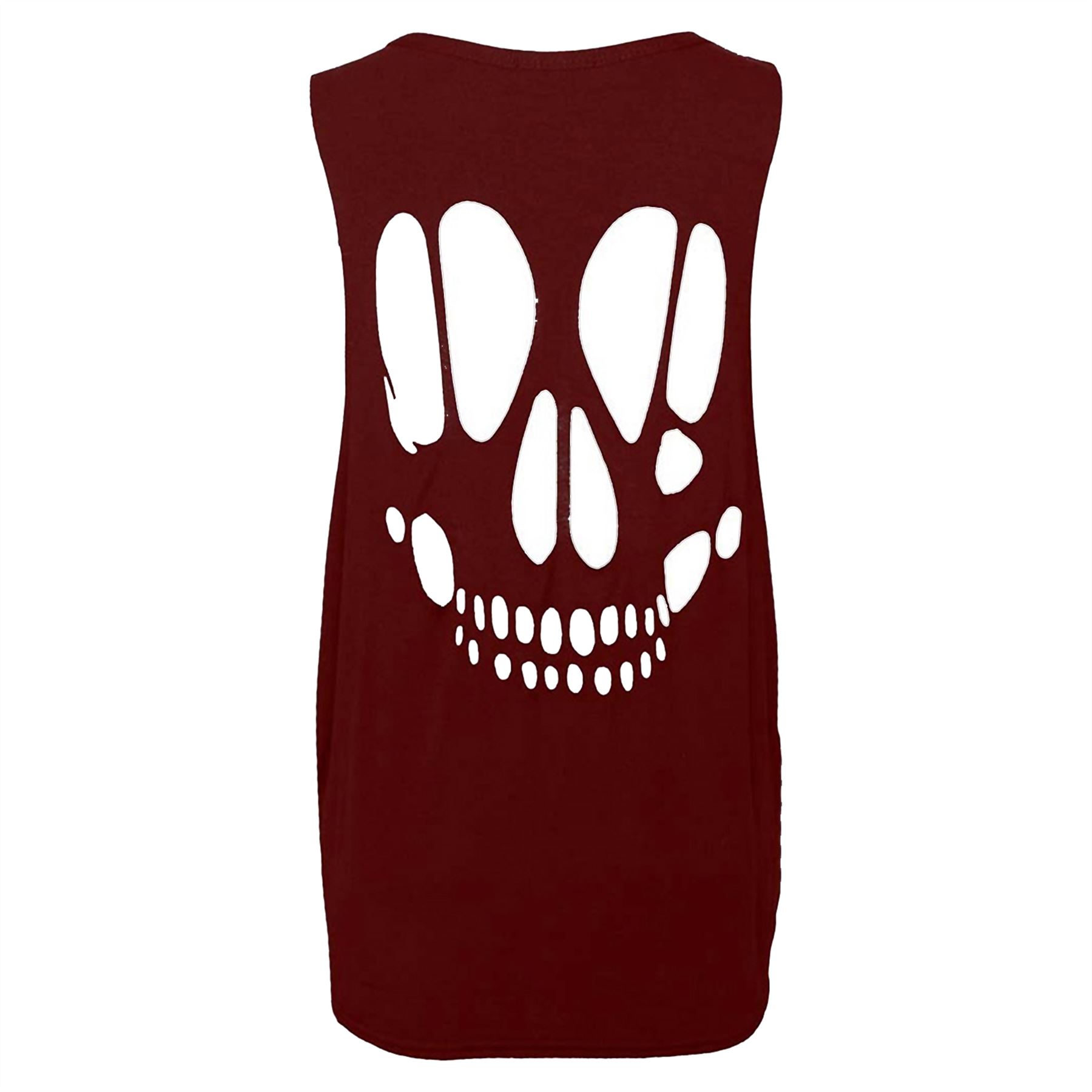 Womens Halloween Ladies Sleeveless Horror Back Cut Out Skull Vest Baggy
