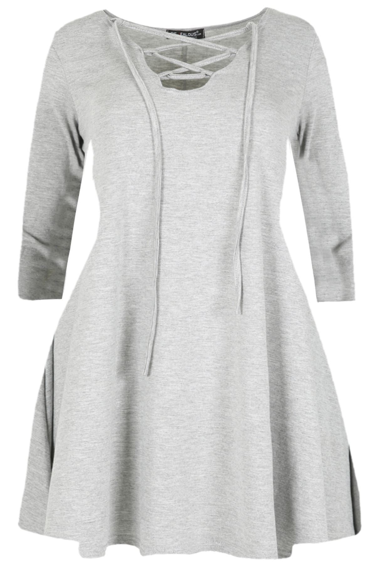 Mini Bodycon Ladies Lace Up Eyelet Flared Womens Plus Size V Neck Swing Dress - Picture 29 of 30