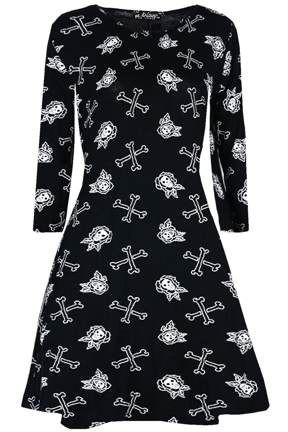 Ladies Long Sleeve Spider Skeleton Halloween Smock Pumpkin Womens Swing Dress - Picture 38 of 52