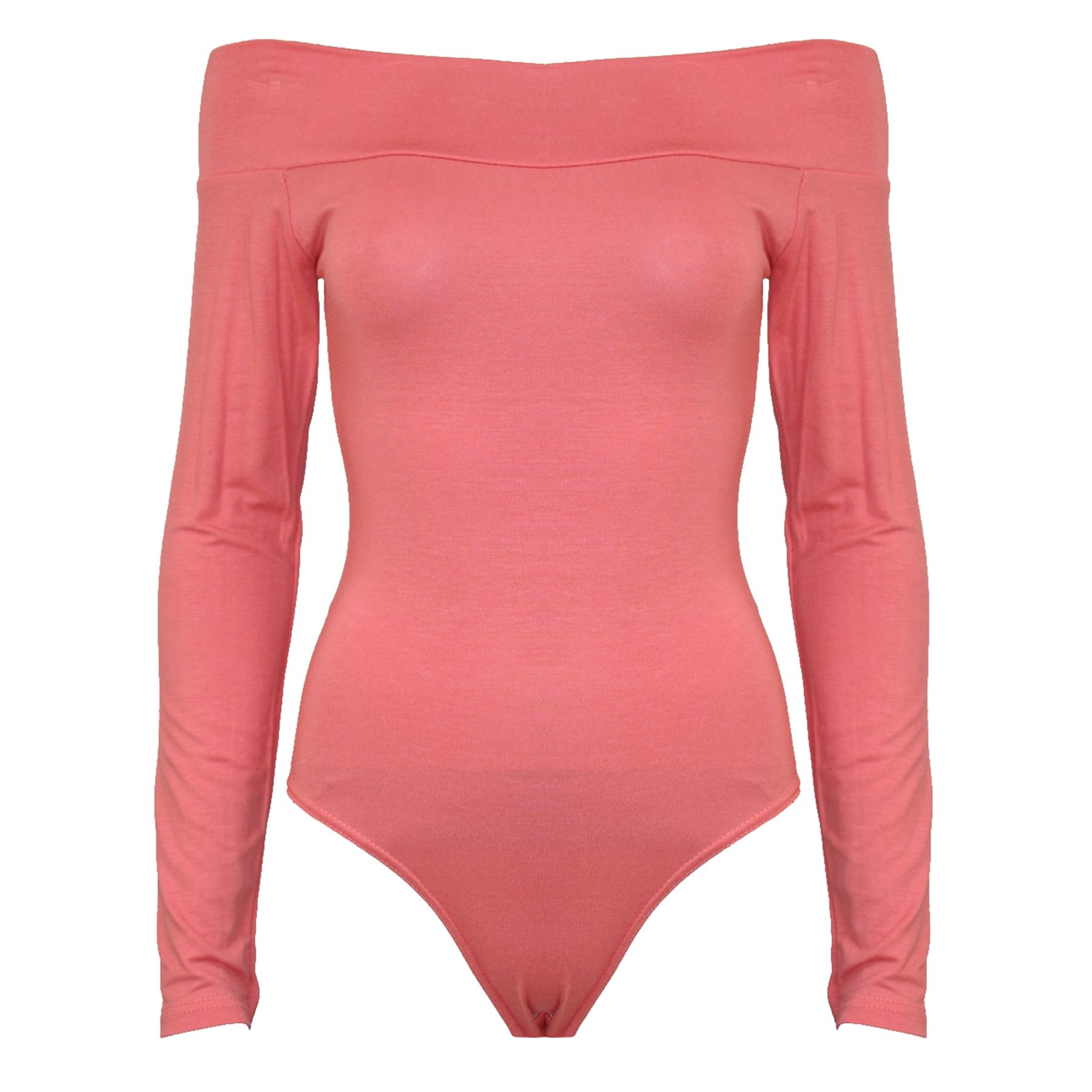 Womens Ladies Plain Jersey Long Sleeves Stretchy Leotard Bodysuit Top Plus Sizes - Picture 52 of 53