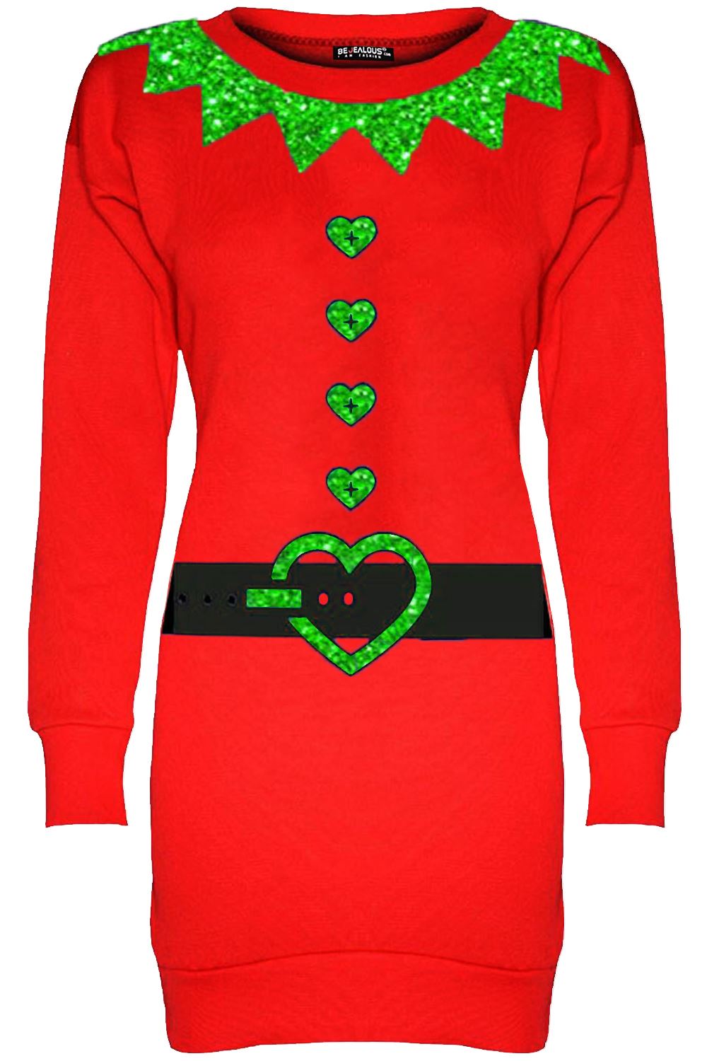Womens Christmas Fleece Ladies Santa Costume Xmas Sweatshirt Mini Jumper Dress - Picture 5 of 46