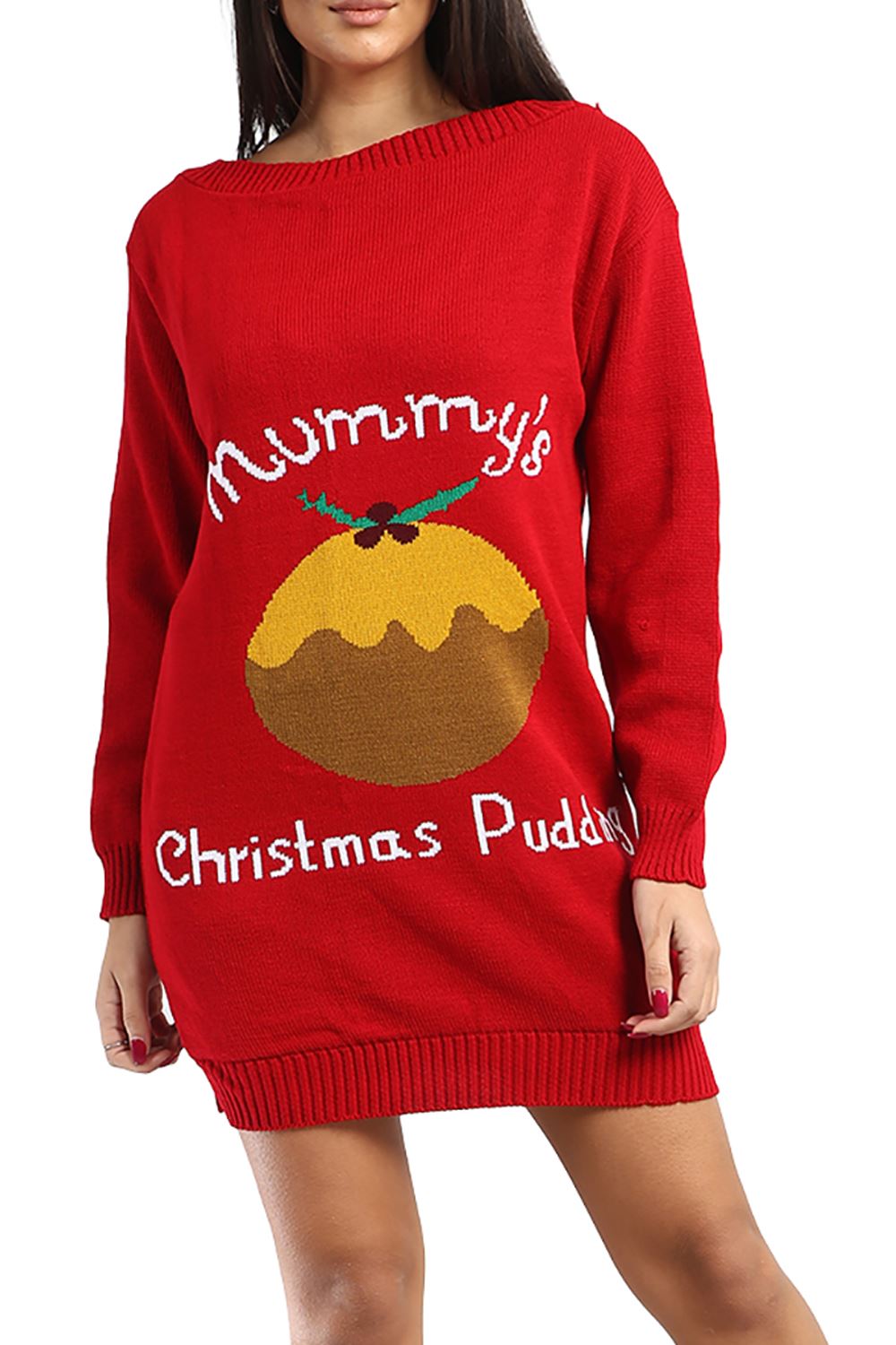 Womens Ladies Christmas Star Elf Costume Full Stripe Sleeve Xmas Knit Mini Dress - Picture 37 of 62
