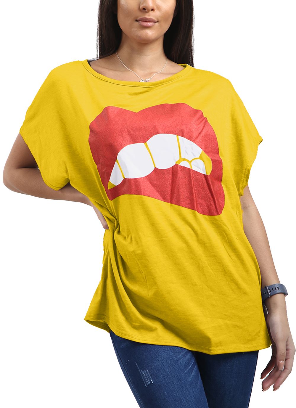 Womens Ladies Printed Oversized Baggy Batwing Sleeve Loose Fit T-Shirt Tee Top - Picture 43 of 51