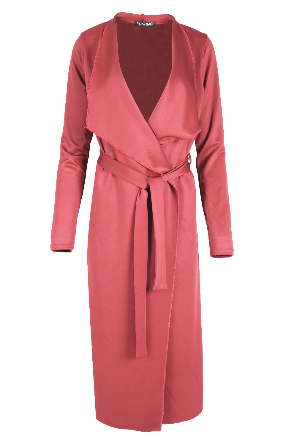 Womens Duster Waterfall Tie Belt Italian Cape Ladies Cardigan Maxi Trench Coat - Picture 8 of 16