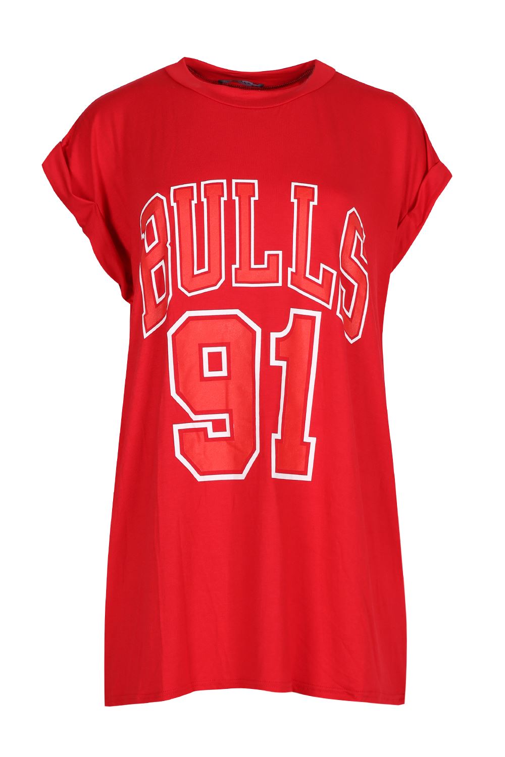 Ladies Basketball Bulls 91 Printed Varsity Sports Womens Tee T Shirt