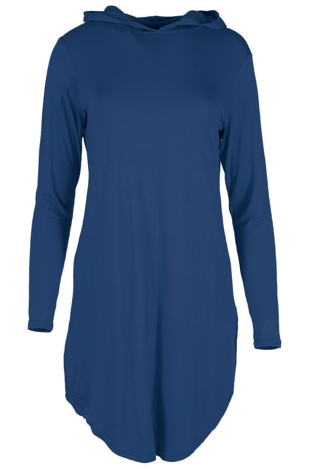 Ladies 3/4 Sleeve Cold Cut Shoulder Womens Hooded Hoody Mini Curved Hem Dress - Picture 13 of 28