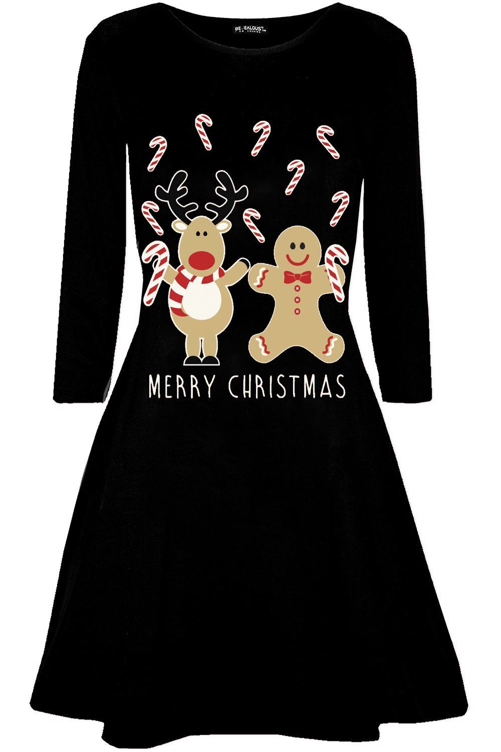 Womens Christmas Ladies Elf Santa's Little Helper Costume Round Neck Swing Dress - Picture 45 of 50