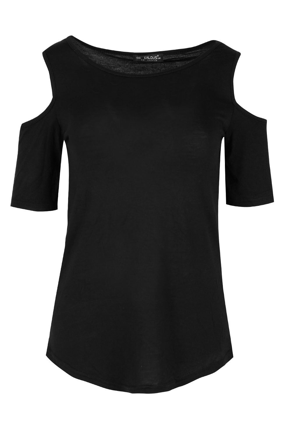 Plus Size Women Ladies Plain Baggy Oversize Cold Shoulder Curved Hem T-Shirt Top - Picture 2 of 11