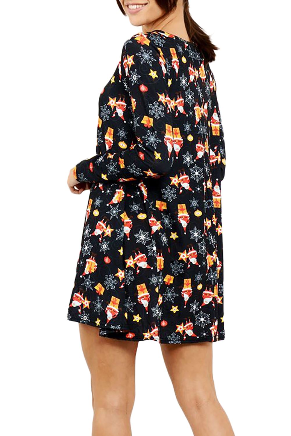 Womens Ladies Xmas Santa Gifts Snowman Christmas Printed Skater Mini Swing Dress - Picture 16 of 35