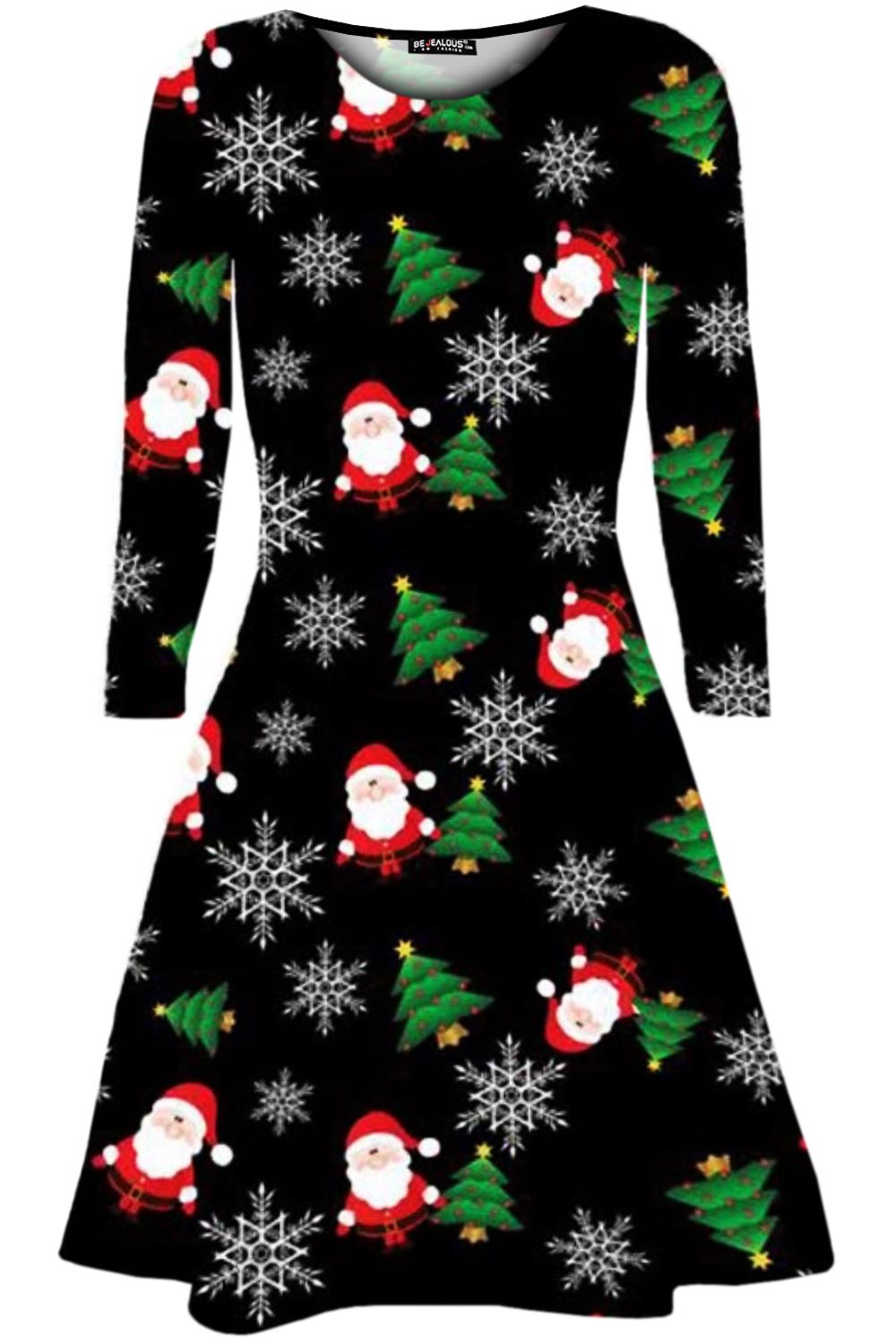 Kids Christmas Printed Casual Long Sleeve Girls Xmas Flared Mini Swing Dresses - Picture 25 of 30