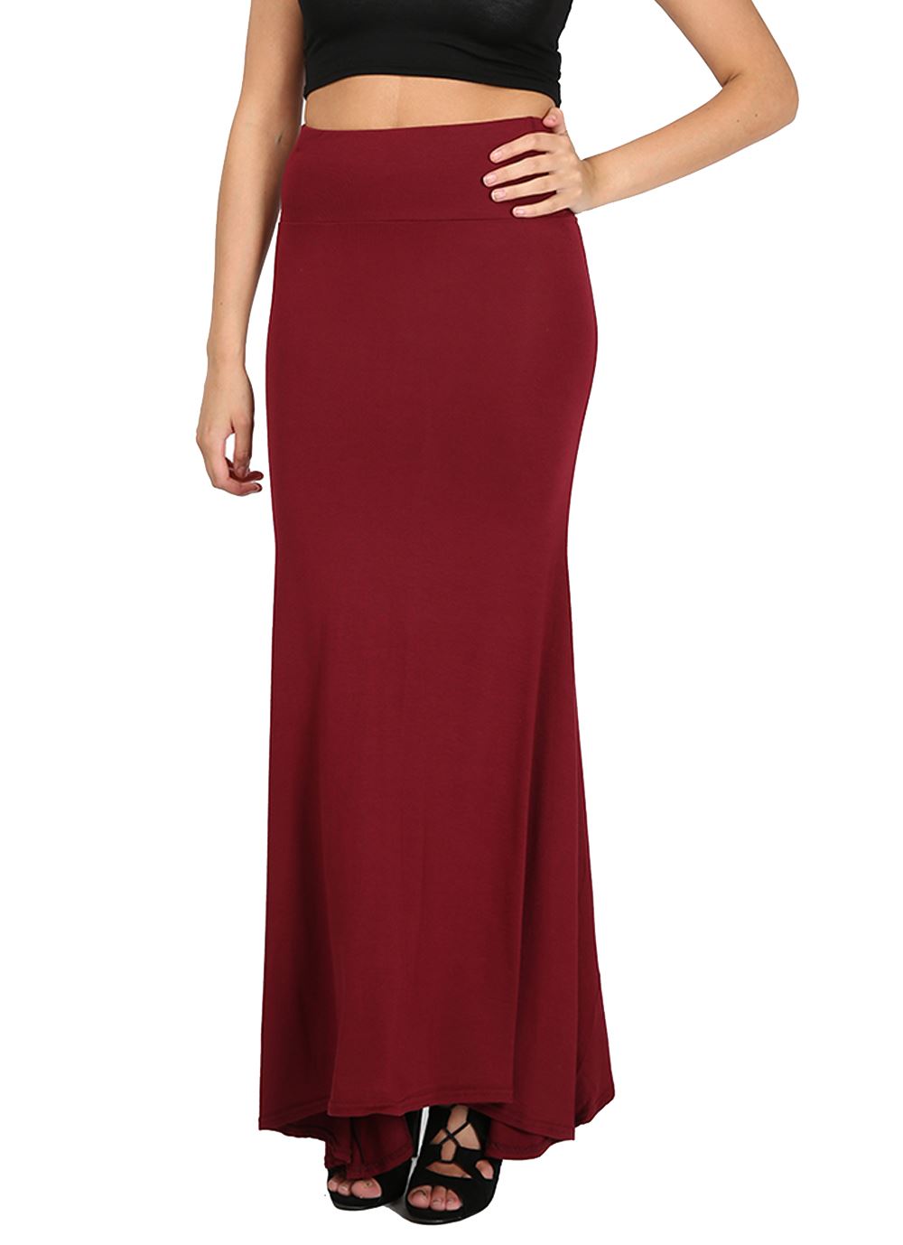 Ladies Women Full Length Plain Stretch Flared Frankie High Waist Long Maxi Skirt - Picture 14 of 25