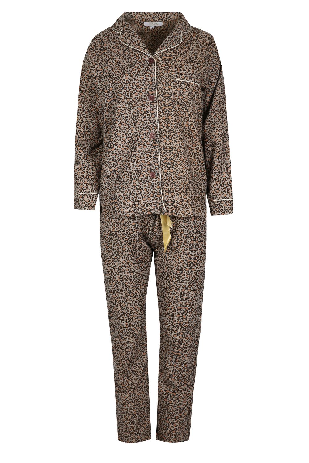 Womens Ladies Collared Leopard Baggy Top Bottoms Sleepwear Nightwear