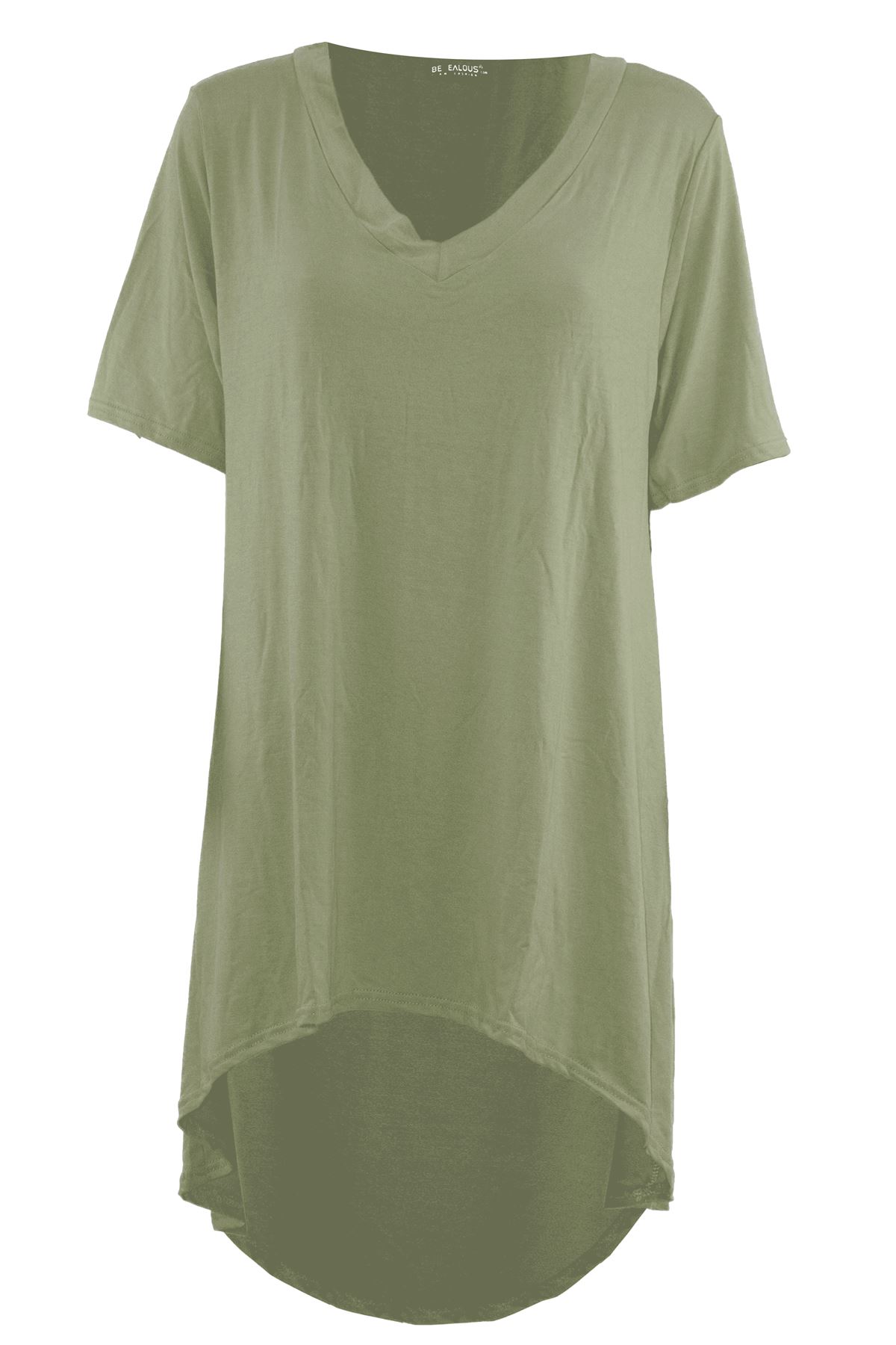 Camiseta Top Mujer FishTail Back Hi Lo Dobladillo Sumergido Cuello Redondo Manga Girada - Imagen 11 de 22