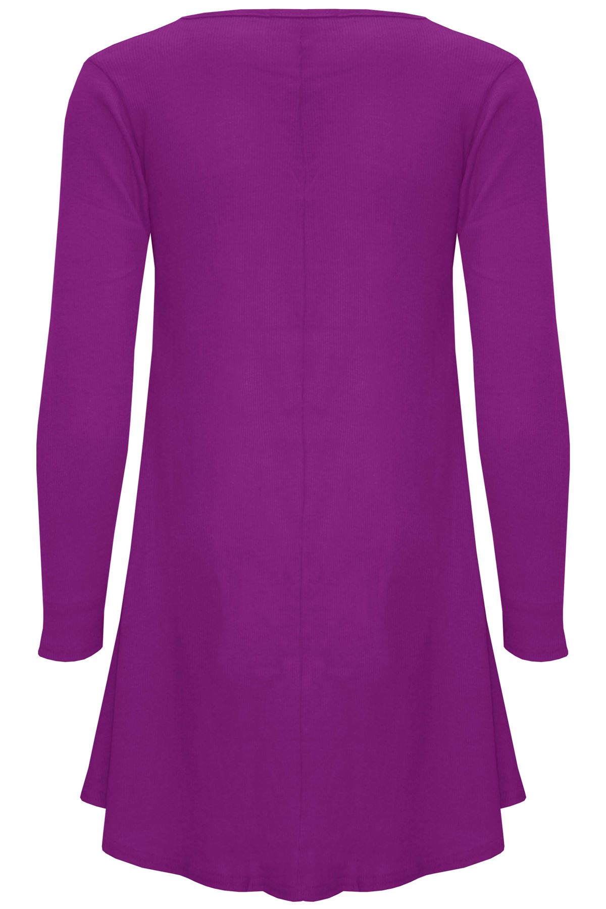 Womens Ladies Smock Ribbed Long Sleeve Stretchy A-Line Swing Flared Mini Dress - Picture 9 of 13