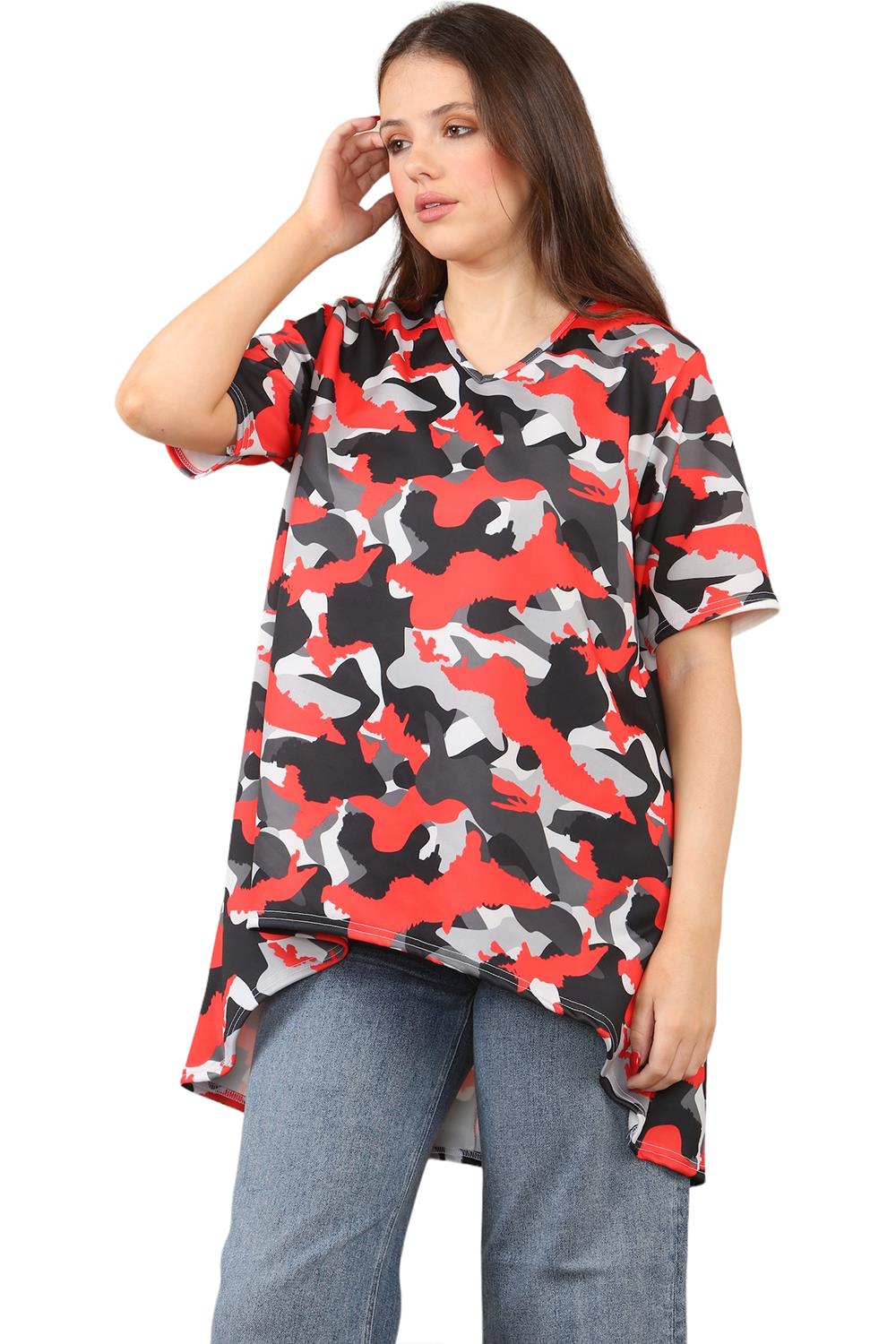 Womens Ladies V-Neck Short Sleeve Long Swing High Low Dipped Hem T-Shirt Top - Picture 3 of 40