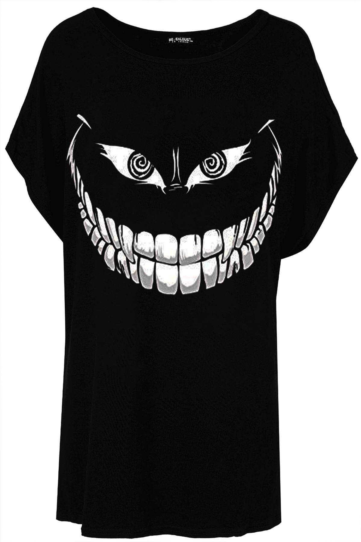 Womens Ladies Halloween Skull Skeleton Heart Off Shoulder Baggy Batwing T-Shirt - Picture 41 of 99