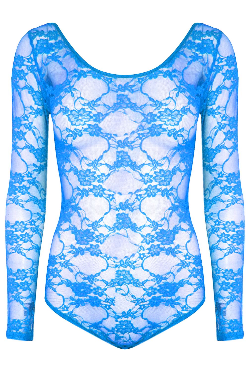 Womens Floral Full Mesh Lace Long Sleeves Ladies Leotard Bodysuit T Shirt Top