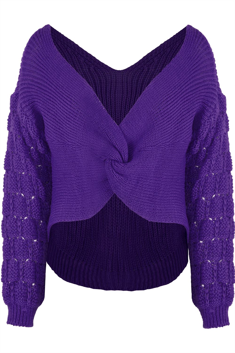 Women Ladies Multi Stripes Twisted Knot Sweater Slouch Fit Baggy Jumper Knit Top - Picture 15 of 19