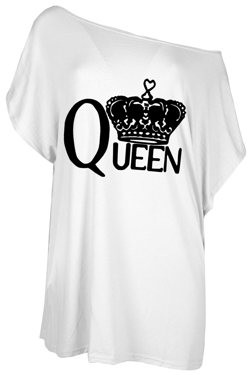 Womens Butterfly Heart Print One Shoulder Oversized Batwing Sleeve T Shirt Tee - Picture 25 of 43