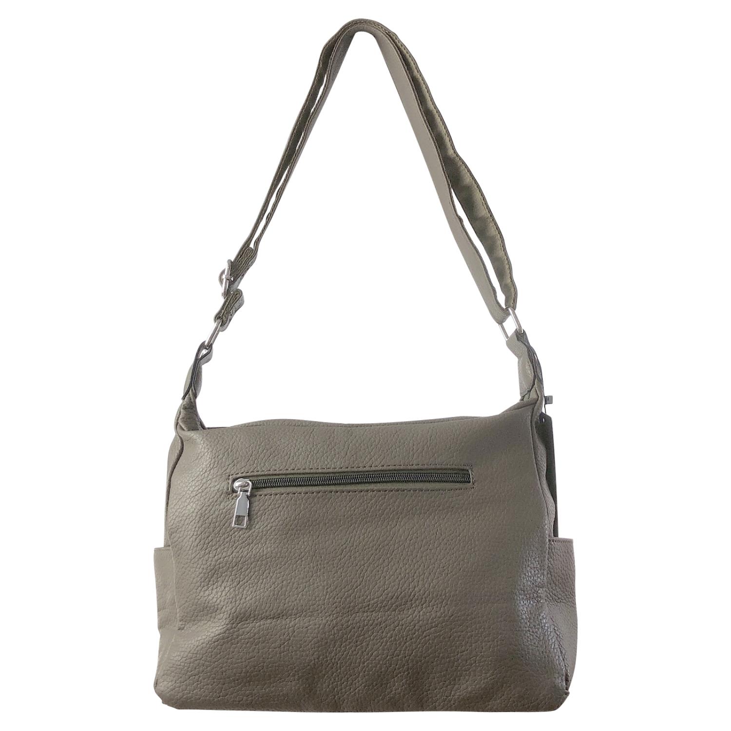 Ladies Tan Handbag Faux Leather Shoulder Bag with Multi Compartments & Strap - Picture 6 of 30