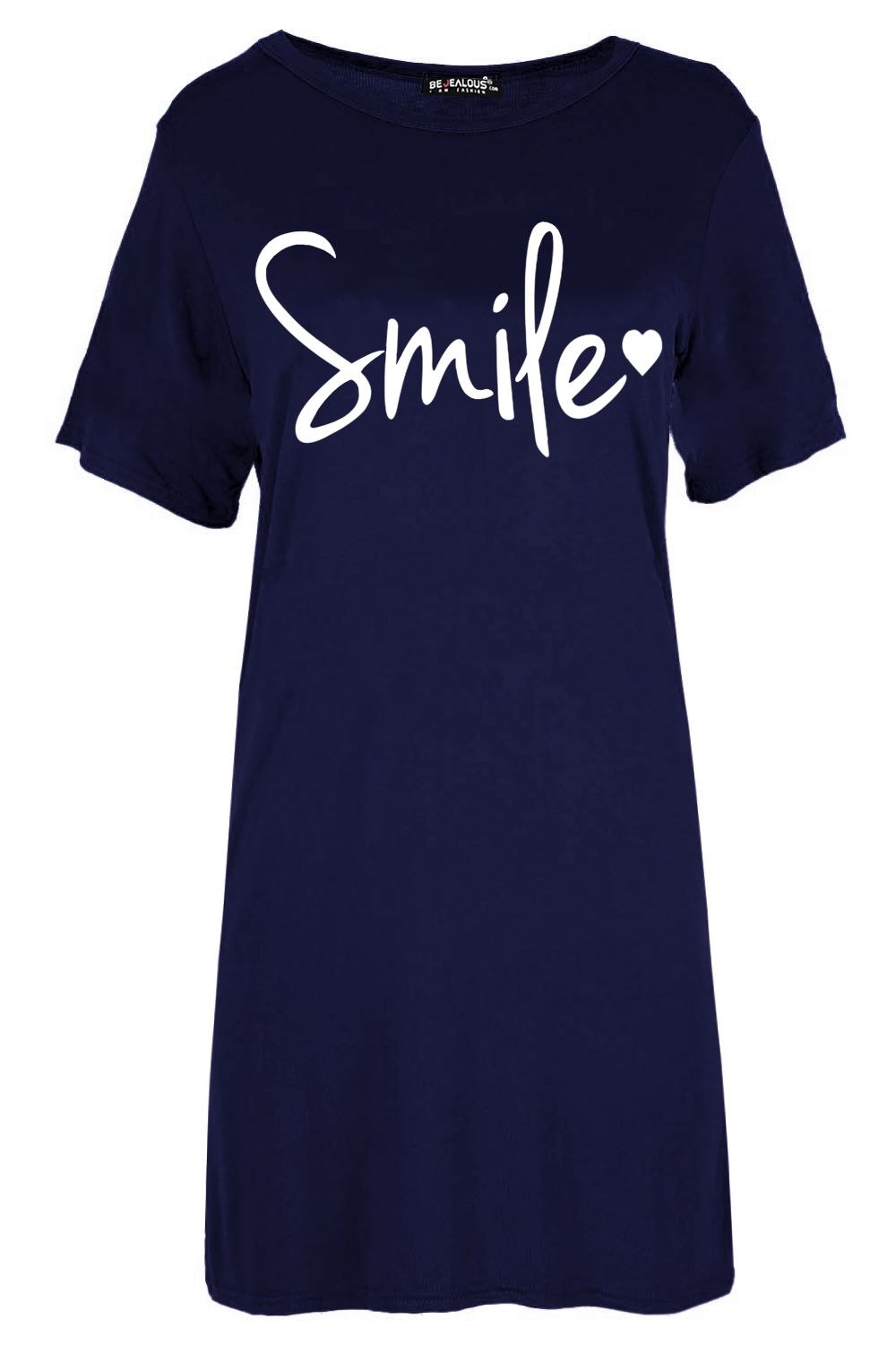 Womens Ladies Pyjamas Dress Smile Nightshirt Nightie PJ Night Wear T Shirt Dress - Picture 4 of 38