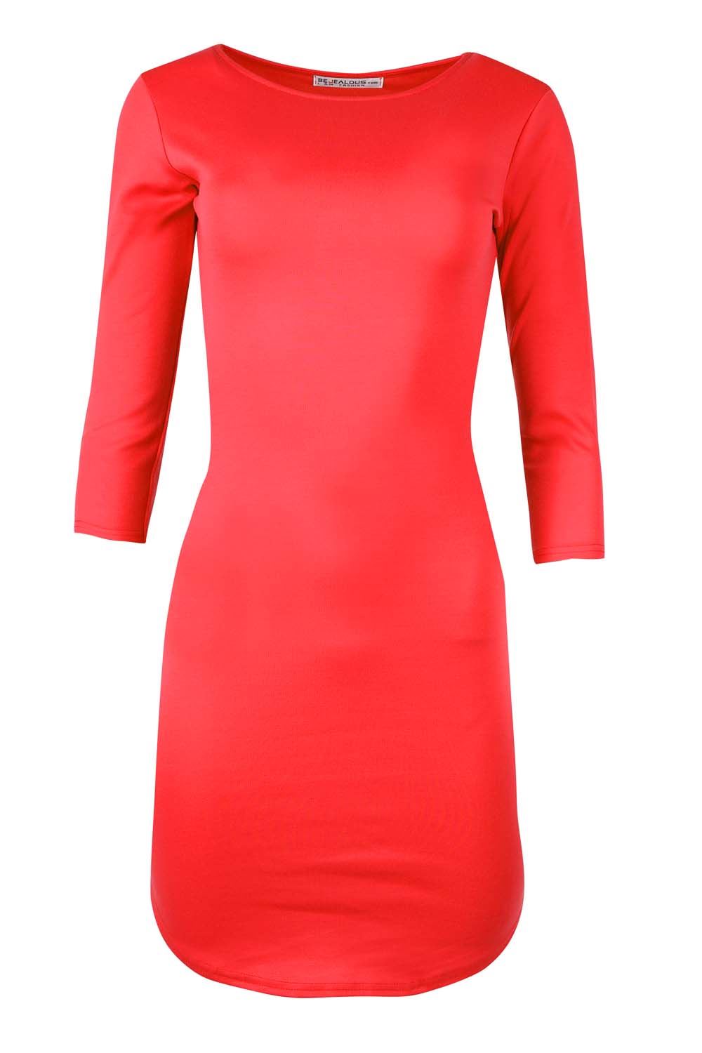 Womens Ladies 3/4 Sleeve Curved Hem Bandage Mini Bodycon Dress Plus