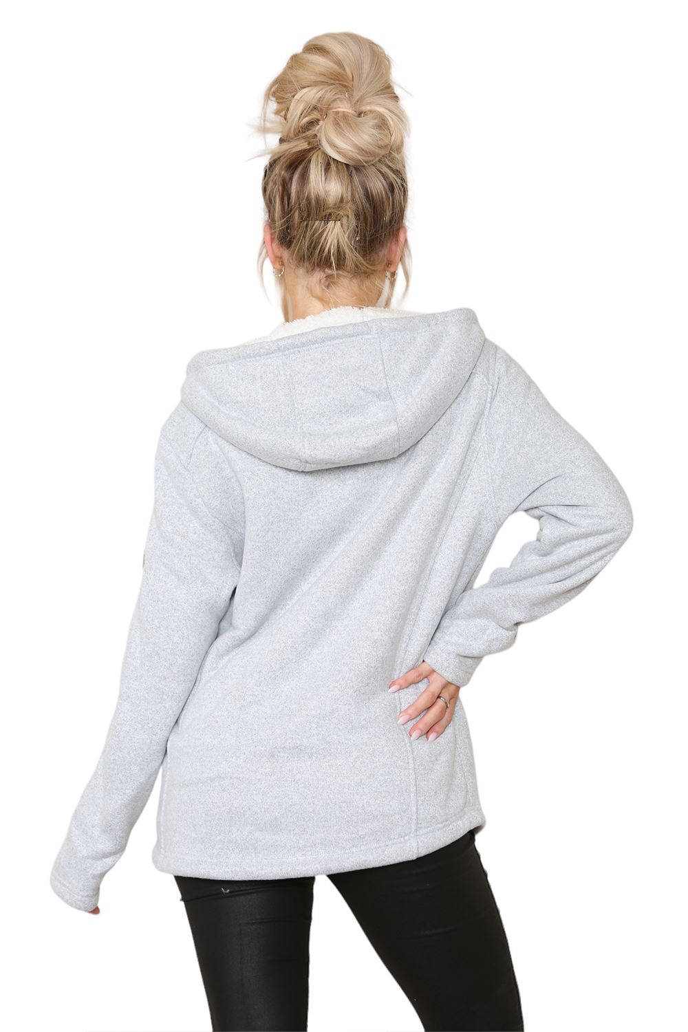 Womens Hooded Sweatshirt Plain Long Sleeve Oversize Ladies Zipper Fleece Jumper - Picture 11 of 11