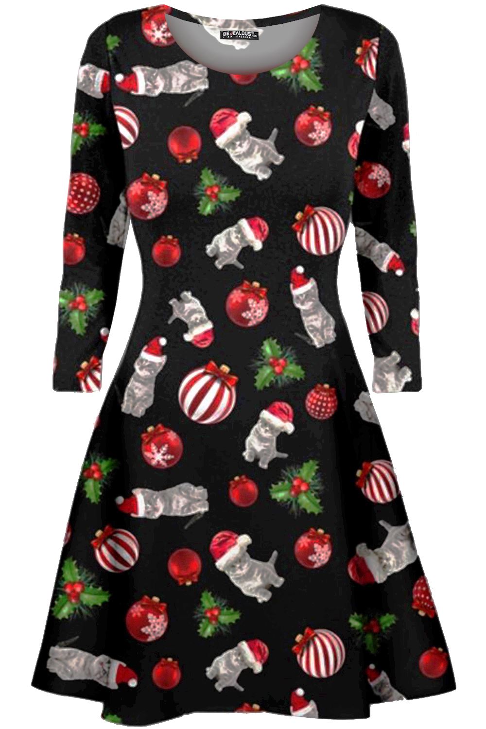 Kids Christmas Printed Casual Long Sleeve Girls Xmas Flared Mini Swing Dresses - Picture 26 of 30