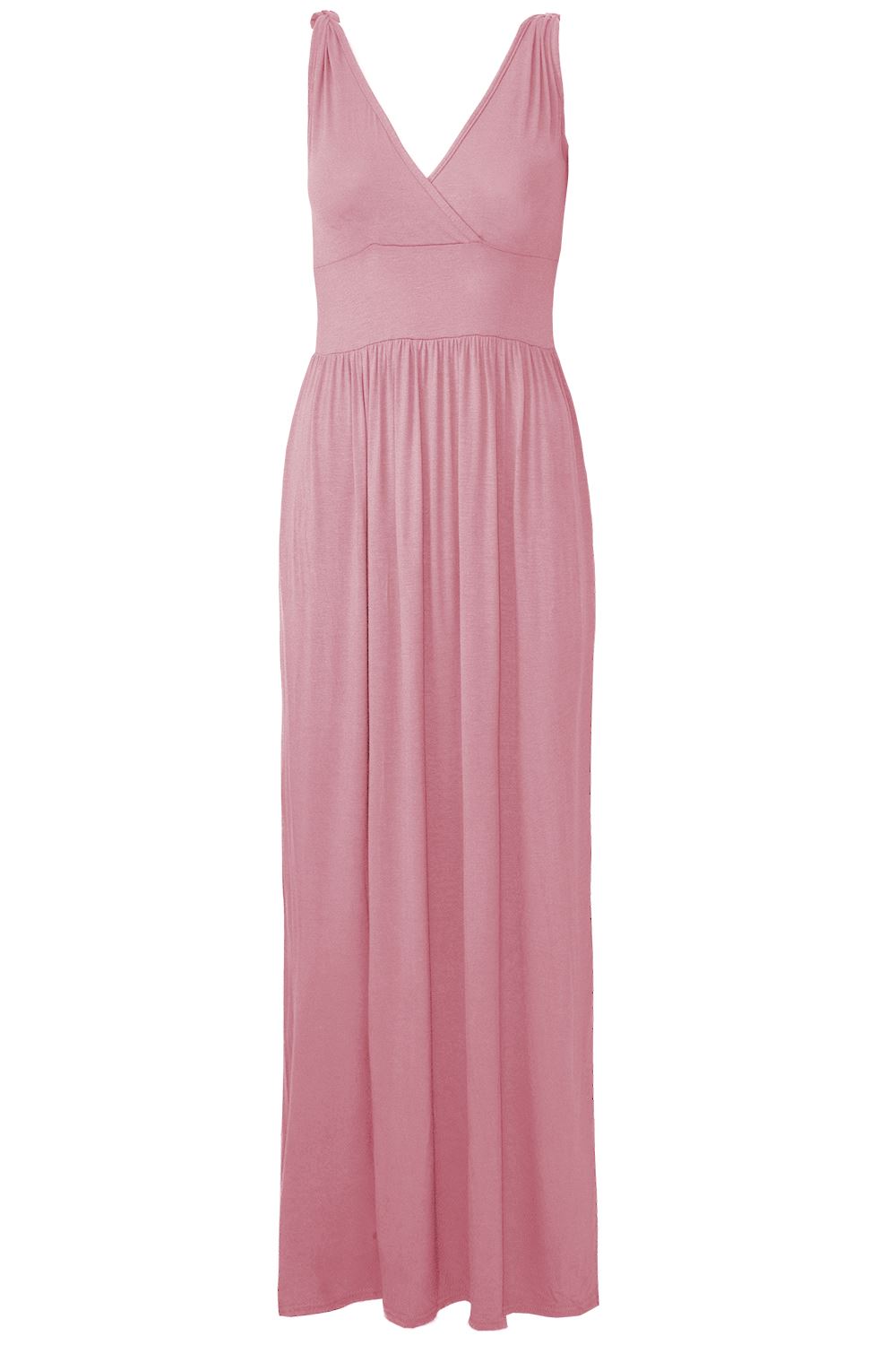 Front V Neck Plain Wrap Over Strappy Tie Knot V Neck Ladies Maxi Dresses - Picture 10 of 11