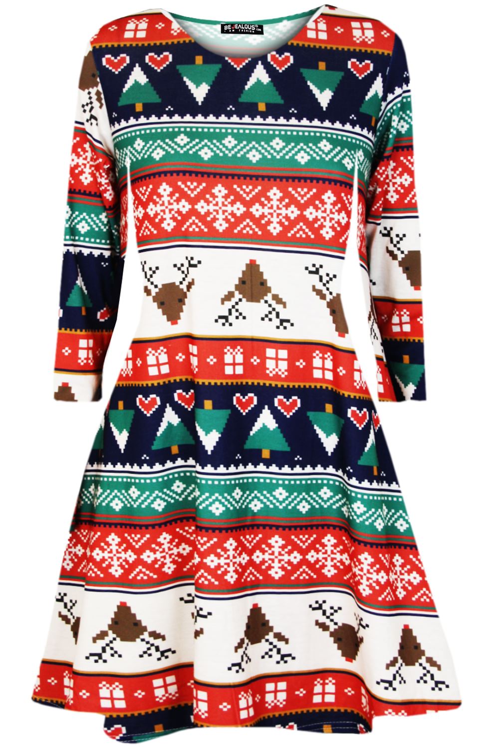 Kids Girls Christmas Xmas Pudding Reindeer Santa Owl Scarf Reindeer Swing Dress - Picture 33 of 44