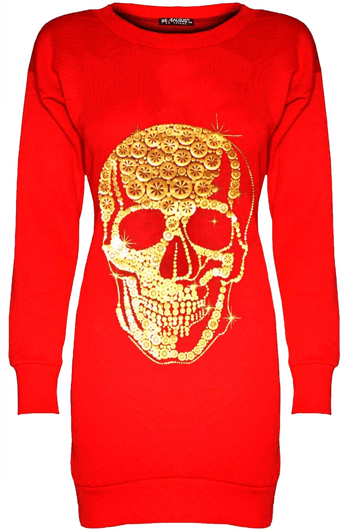 Womens Ladies Flowers Fleece Long Butterfly Skull Sweatshirt Tunic Mini Dress - Picture 6 of 8