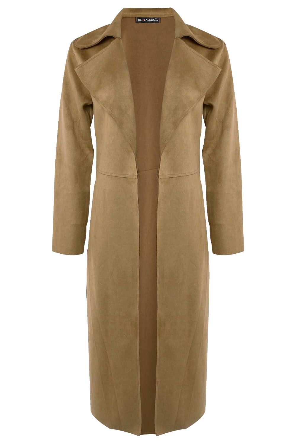 Womens Ladies suede Soft Collared Open Front Suedette Duster Coat Cape