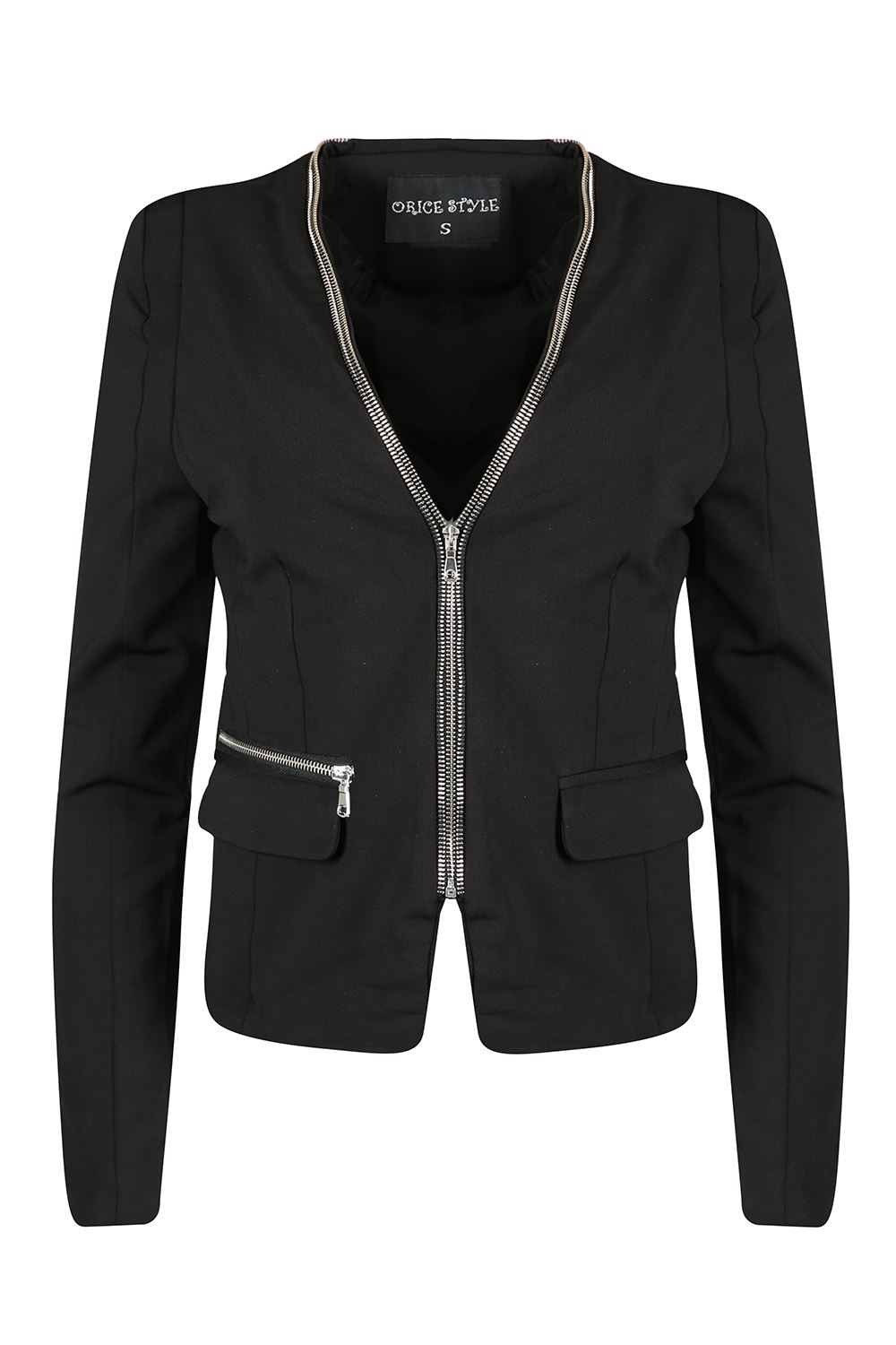 Womens Ladies Collared Long Sleeve Zip Up Office Work Tailored Jacket