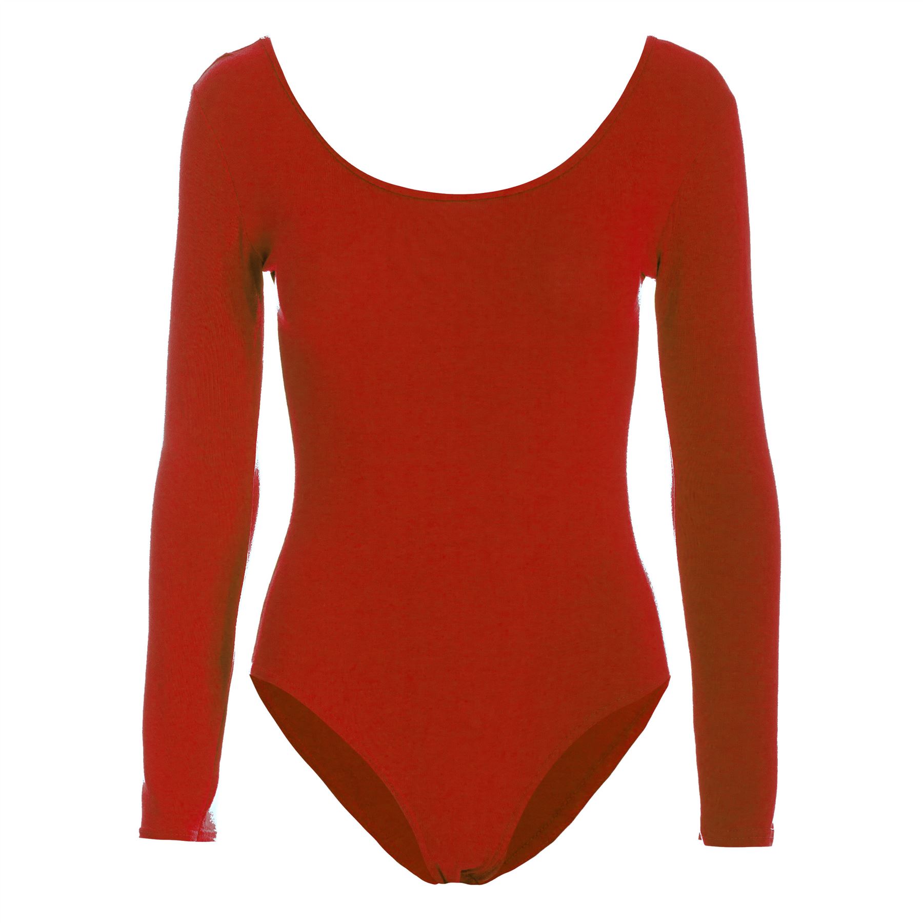 Womens Ladies Plain Jersey Long Sleeves Stretchy Leotard Bodysuit Top Plus Sizes - Picture 18 of 53