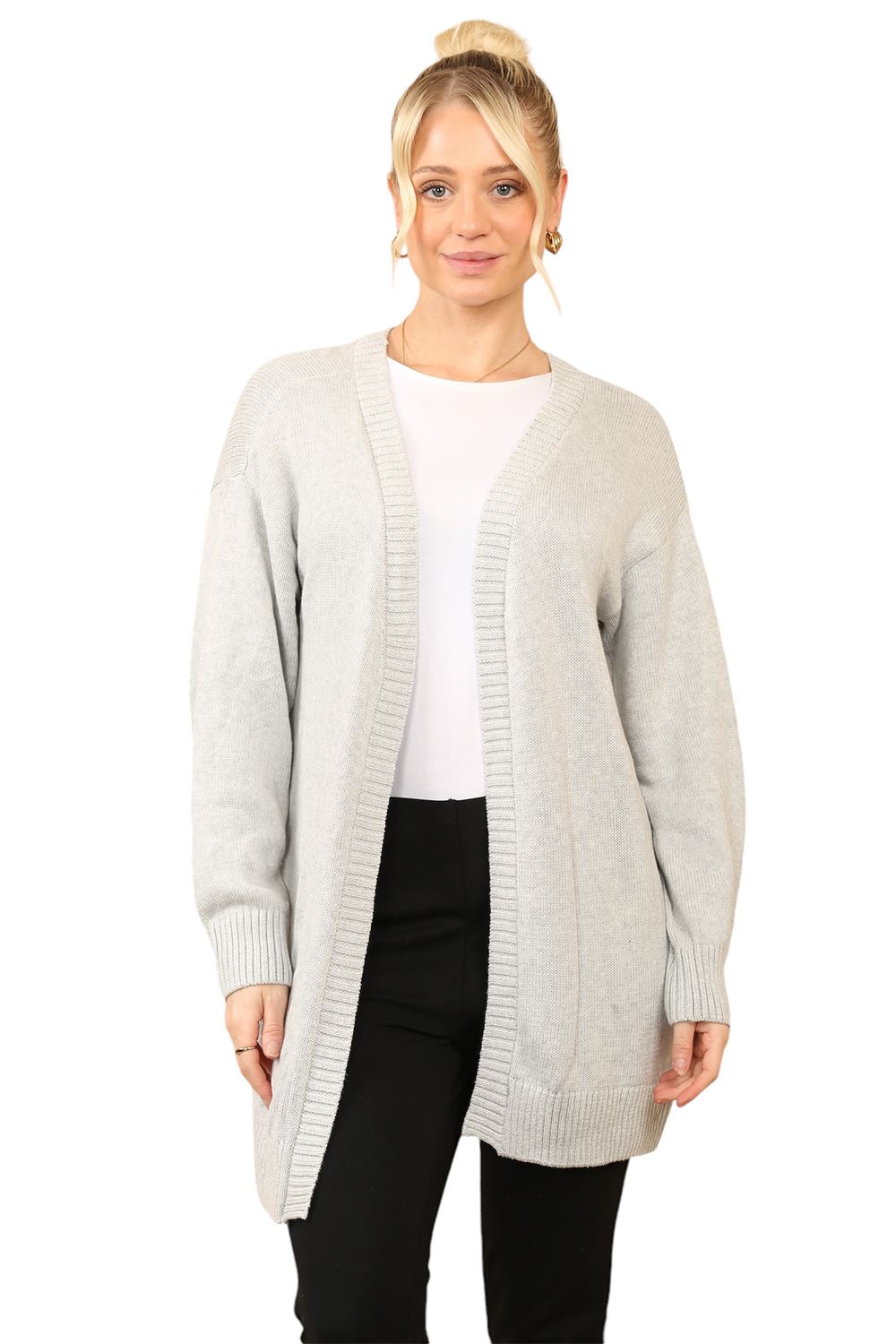 Women Knitted Oversized Open Front Long Sleeve Ladies Long Mini Length Cardigan - Picture 2 of 7