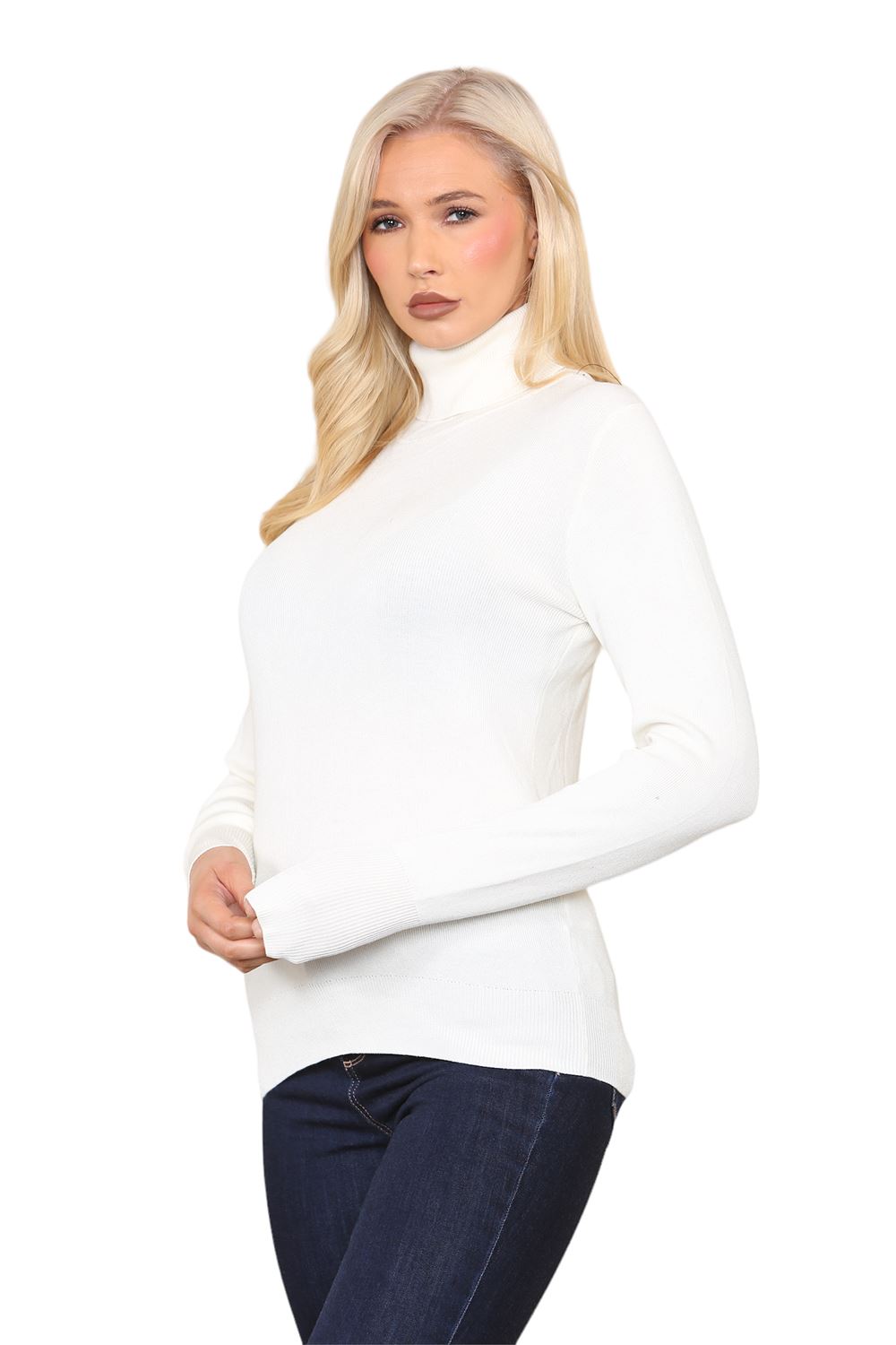 Womens Turtle High Neck Long Sleeve Ribbed Pullover Winter Sweater Jumper Top - Picture 9 of 10