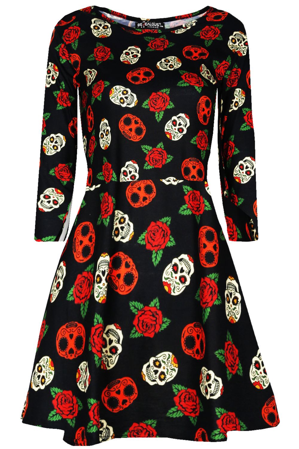 Ladies Long Sleeve Spider Skeleton Halloween Smock Pumpkin Womens Swing Dress - Picture 9 of 52