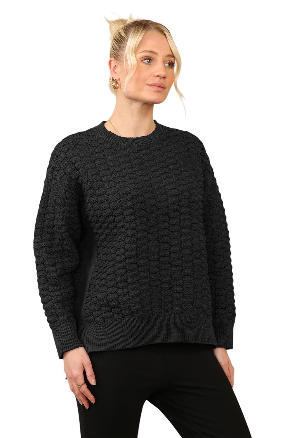 Women Knit Sweater Round Neck Long Sleeve Ladies Winter Loose Fit Sweater Jumper - Picture 3 of 13