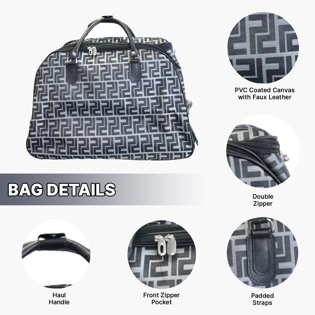 Ladies Wheeled Duffel Bag Geo Print Travel Holdall with Haul Handles - Picture 12 of 13