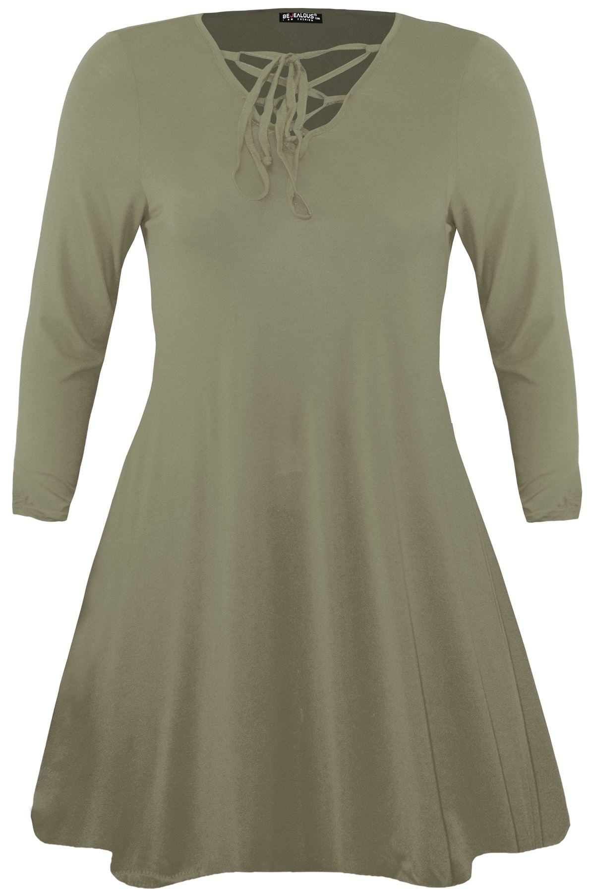 Mini Bodycon Ladies Lace Up Eyelet Flared Womens Plus Size V Neck Swing Dress - Picture 20 of 30