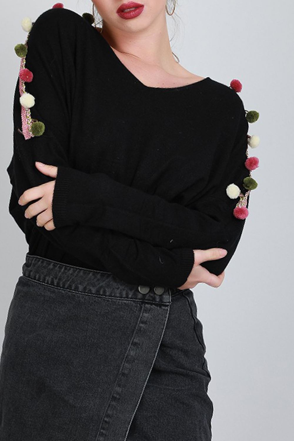Femme Femmes Femmes Femmes POM POM épaule Surdimensionné Col V Pull Side Split Baggy Tee Top 9387c0 Femme Femmes Femmes Femmes POM POM épaule Surdimensionné Col V Pull Side Split Baggy Tee Top 9387c0