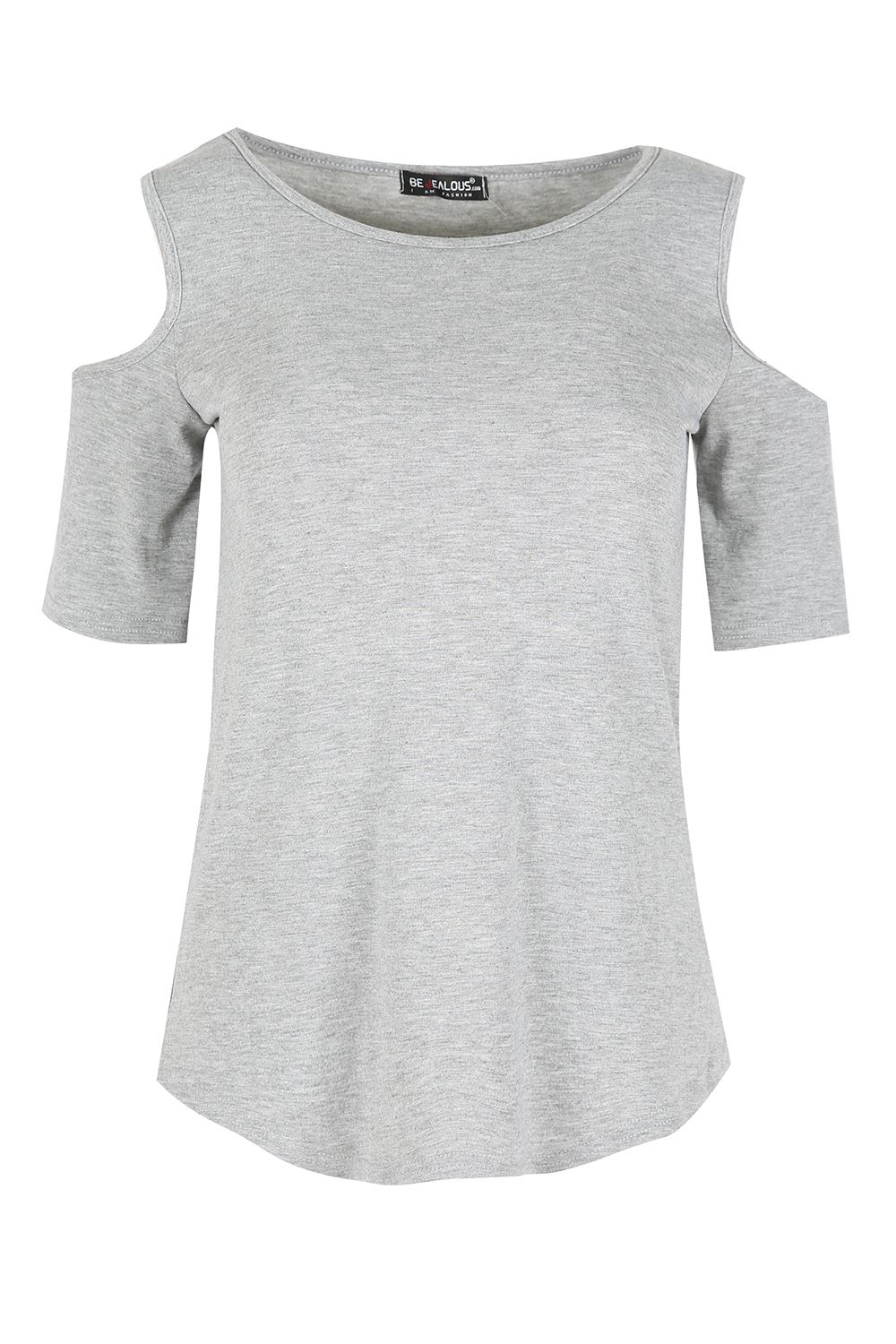 Plus Size Women Ladies Plain Baggy Oversize Cold Shoulder Curved Hem T-Shirt Top - Picture 10 of 11
