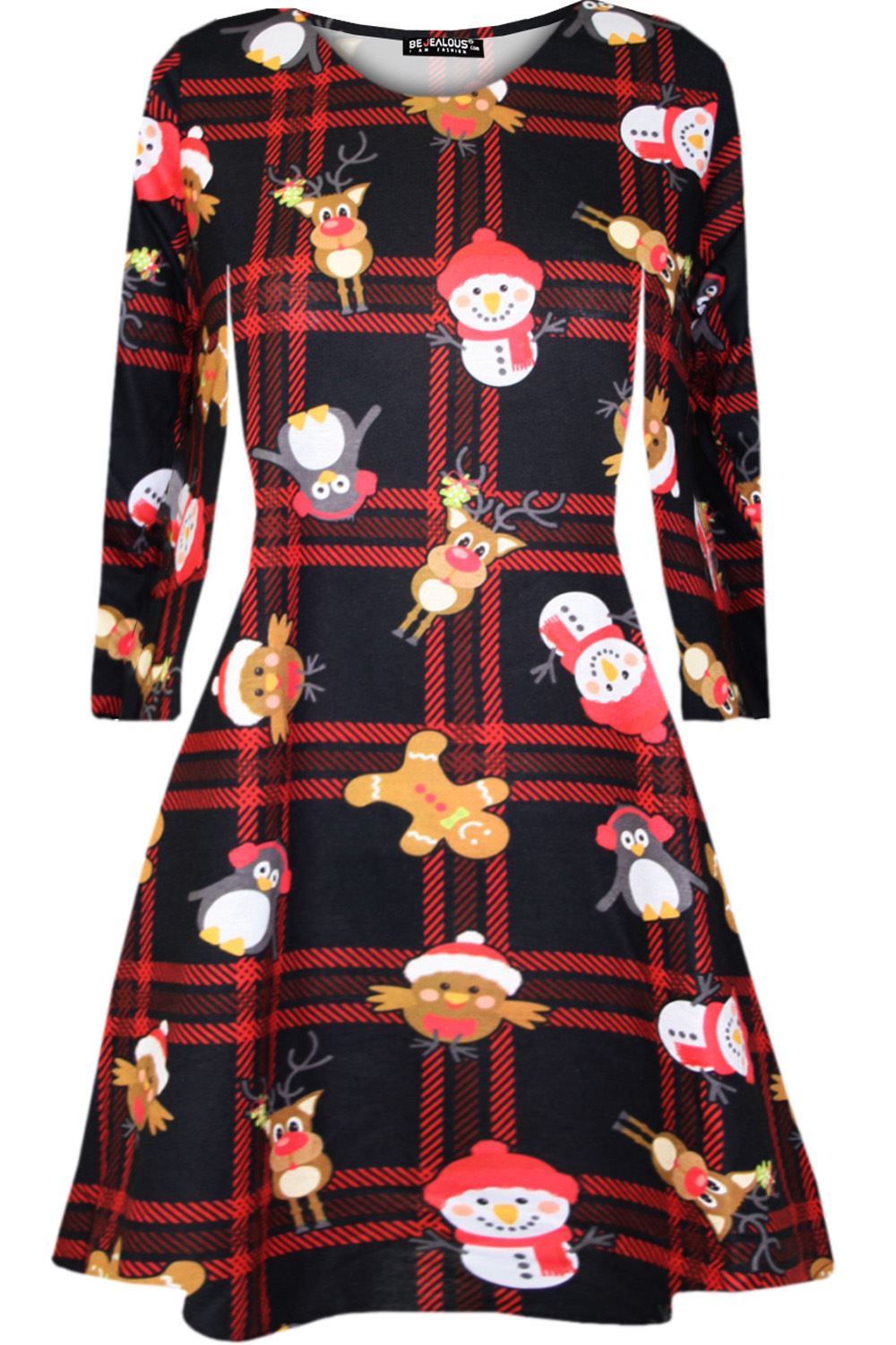 Kids Christmas Printed Casual Long Sleeve Girls Xmas Flared Mini Swing Dresses - Picture 7 of 30